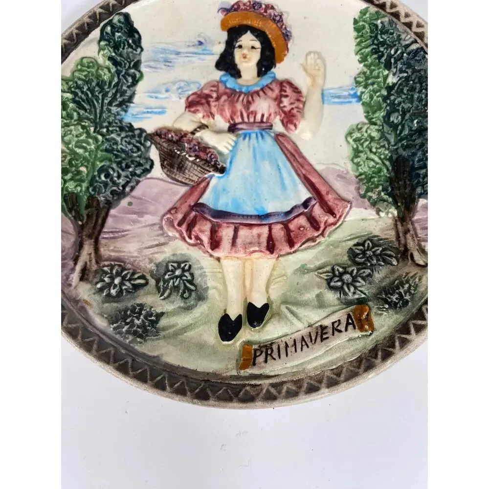 Vintage 1970's Italian Falco Decorative Ceramic PRIMAVERA Wall Hanging Plate 3D